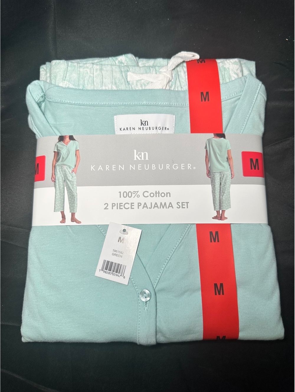 Karen Neuburger 2 Piece Pajama Set 100% Cotton Medium Green